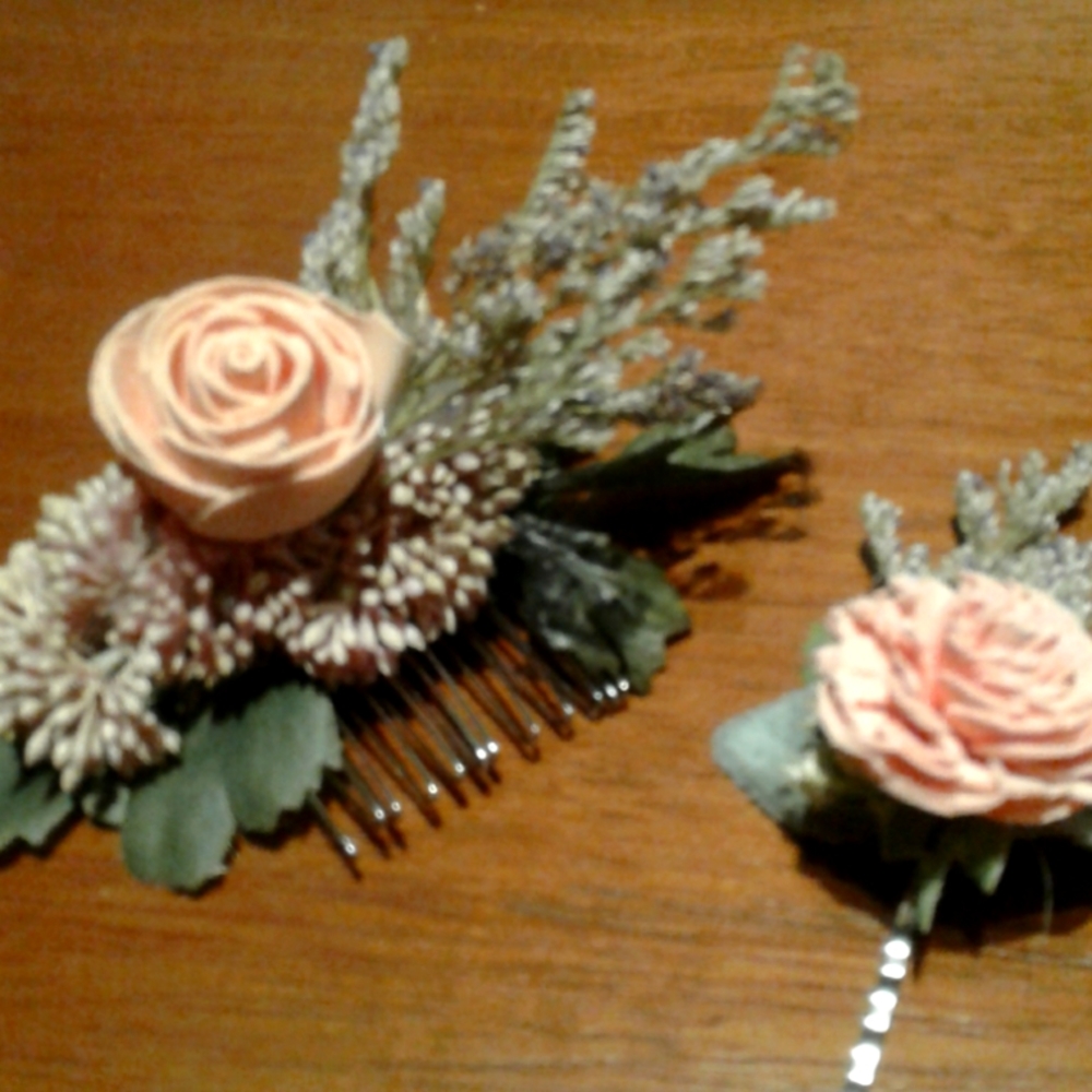 Hand Crafted Sola HairFlowers Hair Pin & Comb Matching Wedding Special Events FS